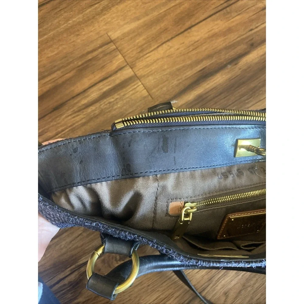 J.CREW Midnight Blue Woven Nylon Leather Trim Turnlock Satchel Shoulder Bag READ